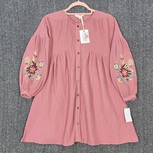 Jessica Simpson Dress Girls M Dusty Rose Boho Long Embroidered Balloon Sleeves